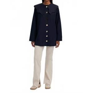 NEW TOUCHÉ wide collar poplin shirt in navy blue